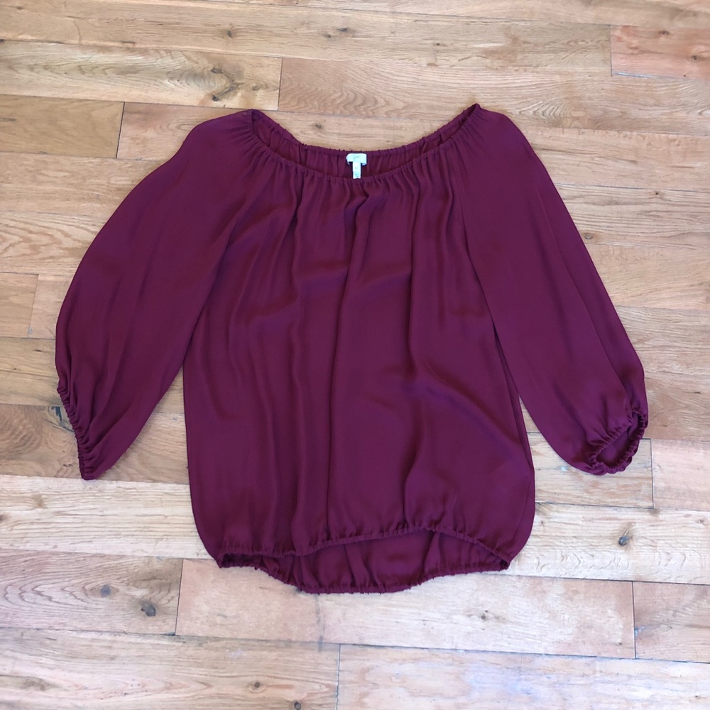Joie maroon 3/4 sleeve silk blouse, size medium